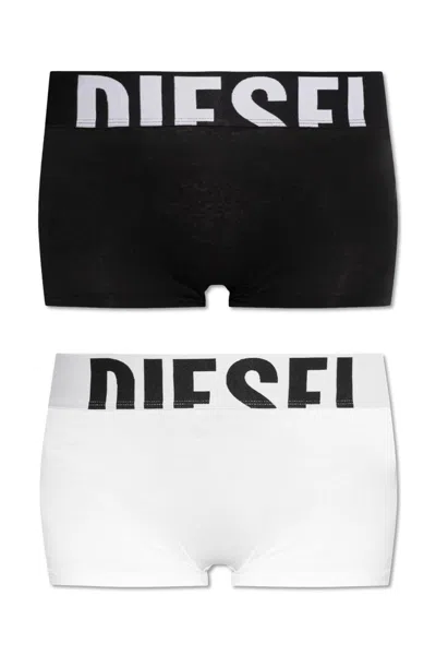 Diesel Two Pack Logo Waistband Boxers In Black