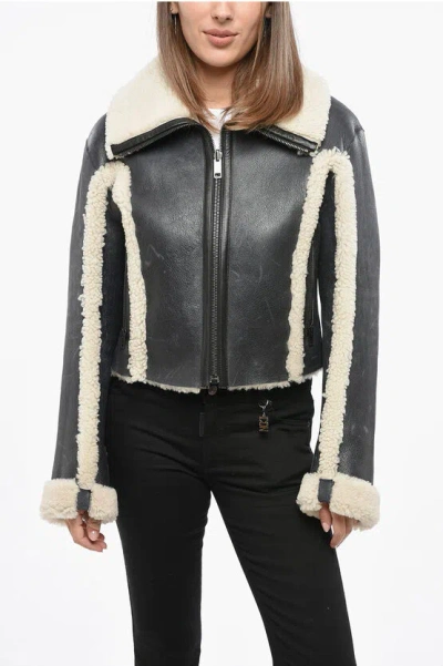 Diesel Two-tone L-kriti Shearling Jacket In Black