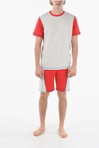 Diesel Two-tone Shorts And T-shirt Umset-just-tomy-i Pyjamas Set In Gray