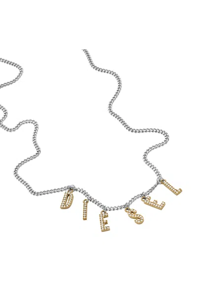Diesel Two-tone Stainless Steel Chain Necklace In Silver