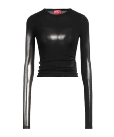 Diesel Two-color Long-sleeved T-shirt In Black