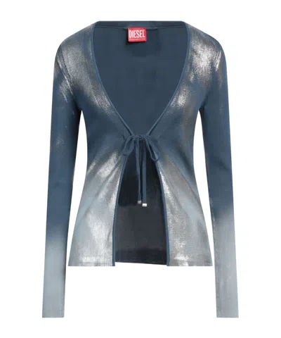 Diesel Two-tone Lurex Knit Sweater In Blue