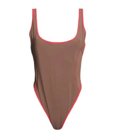 Diesel Two-tone One-piece Swimsuit In Taupe