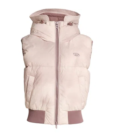 Diesel Two-tone Sleeveless Hooded Down Vest In Pink