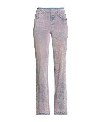 Diesel Two-tone Suede Wide-leg Pants In Gray