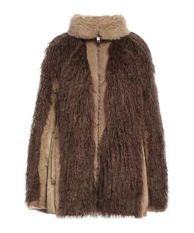 Diesel Two-tone Teddy Fleece Coat In Brown