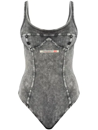 Diesel Ufby-denim-cami Sleeveless Bodysuit In Grey
