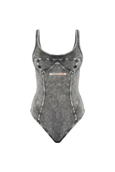 Diesel Ufby-denim-cami Sleeveless Bodysuit In Grey