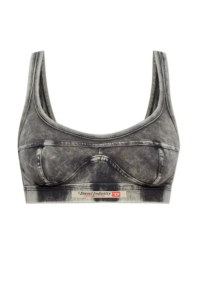 Diesel Ufsb Logo Patch Denim Effect Bralette In Grigio