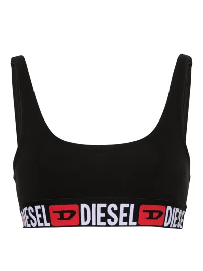 Diesel Bralette A Coste Con Fascia Logata In Nero