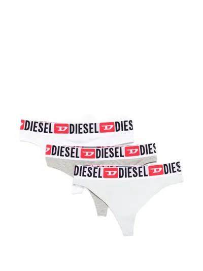 Diesel Ufst-stars Logo-band Briefs (set Of Three) In Gray