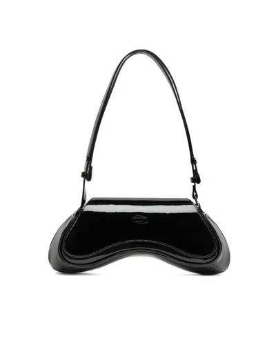 DIESEL ULTRA-GLOSSY CROSSBODY SHOULDER BAG WITH FLAP CLOSURE
