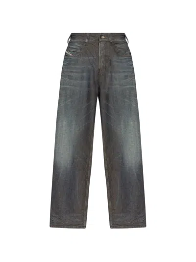 Diesel Ultra-wide Leg Jeans With Faded Dark Denim Wash In Gray