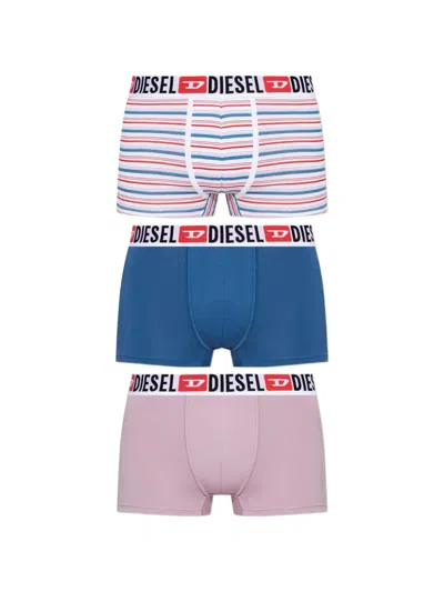 Diesel Umbx- Damien Pack Of Three Logo-waistband Striped-pattern Boxer Briefs In Multi
