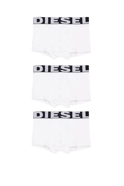 Diesel Kids' Umbx-uparrythreepack-dsl Und Short  Branded Jersey Boxer Shorts - 3 Pairs In White
