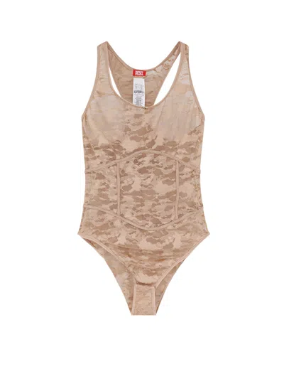 Diesel Lace Racerback Sleeveless Camouflage Top Lingerie In Neutral