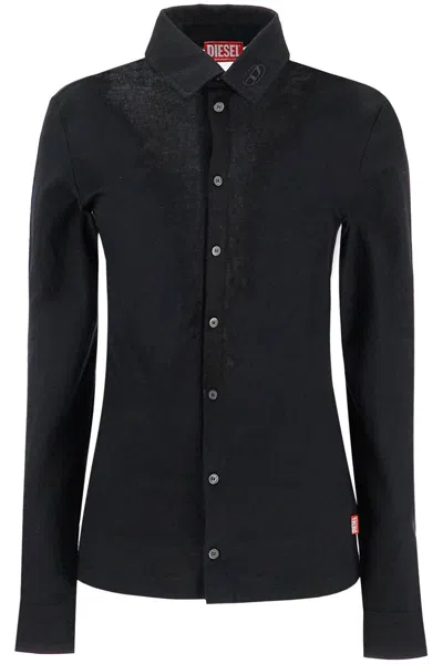 Diesel Camicia Unisex In Jersey Dévoré In Black