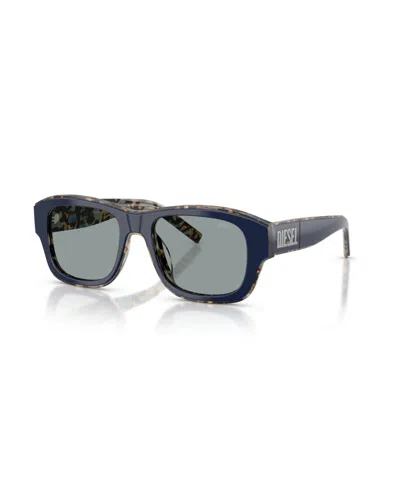 Diesel Unisex Rectangle Y2k Sunglasses Dl2020u In Top Blue,blue Havana