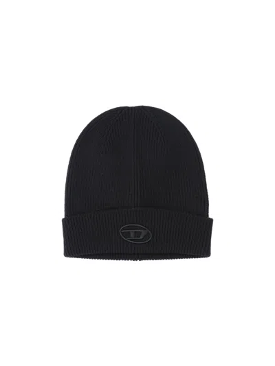 Diesel Unisex Wool-cotton Knit Beanie Hat In Black