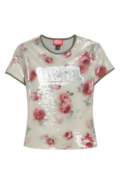 Diesel ® Unkyel Logo Sequin Floral T-shirt In Multi