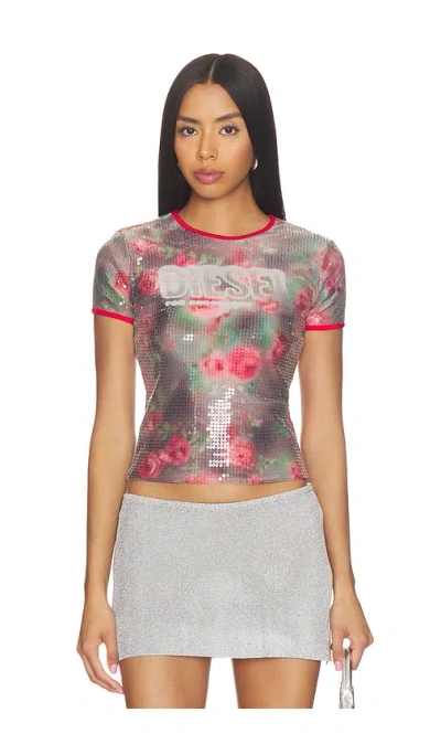 Diesel T-unkyel Sequinned Skinny Floral Print Jersey Top In Multi