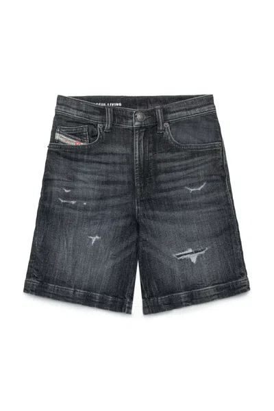 DIESEL USED-EFFECT BLACK JOGGJEANS SHORTS