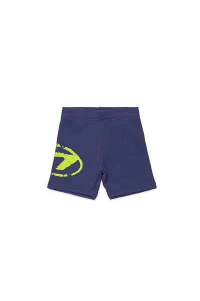 Diesel Babies' Used-effect Oval D Logo Fleece Shorts In Blue