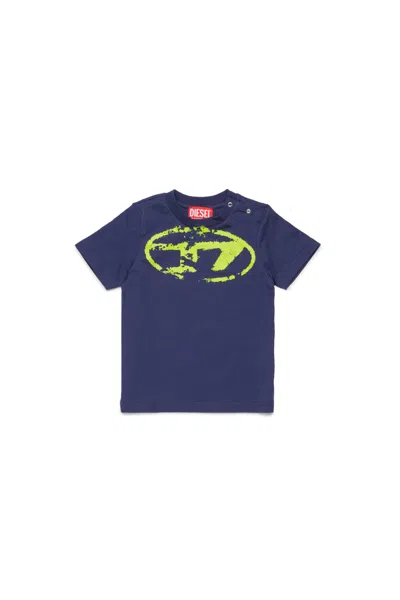 Diesel Babies' Used-effect Oval D Logo T-shirt In Blue