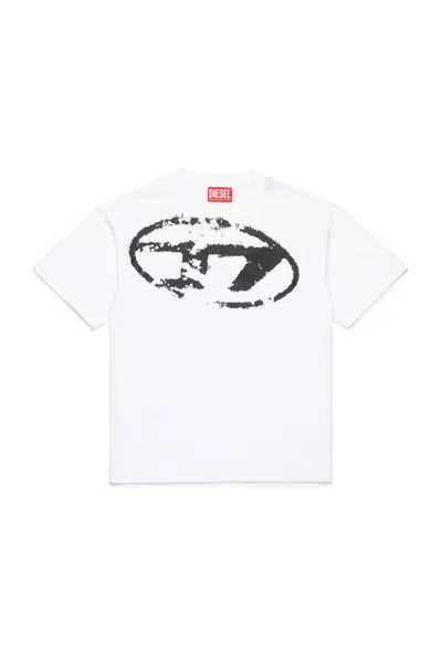 Diesel Kids' Oval-d Logo Used-effect T-shirt In White