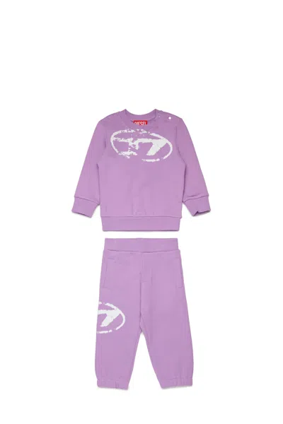 Diesel Babies' Used Oval D Logo Fleece Jumpsuit In Violet