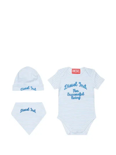 Diesel Uspelbox-nb Striped Logo-print Babygrow Set (set Of Three) In Blue