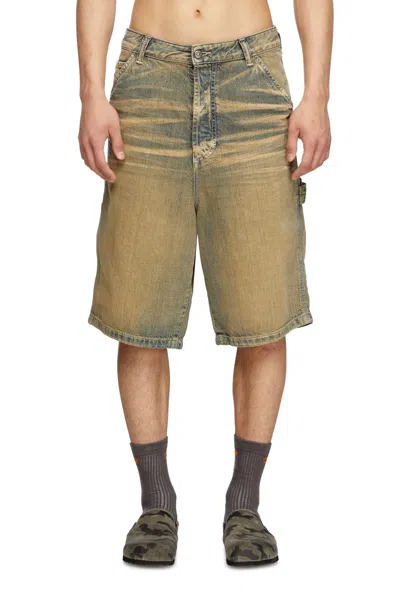 Diesel Utility Shorts In Gold-brush Denim In Multicolor
