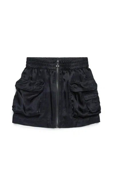 Diesel Kids' Utility-style Satin Skirt In Black