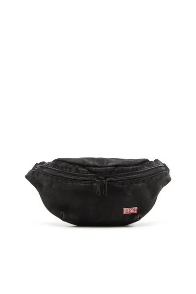 Diesel Utlt Beltbag-belt Bag In Cloudy-effect Denim In Black