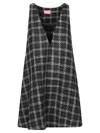 Diesel V-neck A-line Mini Dress With Checkered Pattern And Cutout Detail In Black