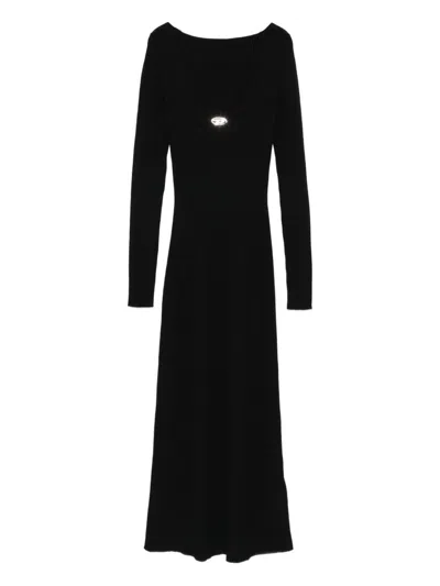 Diesel V-neck Cut-out Midi Dress In Black