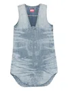 Diesel Sleeveless V-neck Distressed Denim Dress In Blue