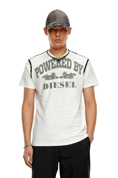 Diesel V-neck T-shirt In Inside-out Slub Jersey In White