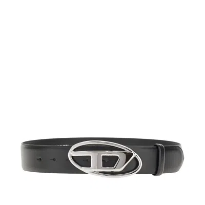 Diesel Val D Buckle Leather Belt In Black