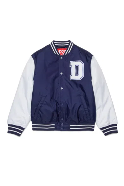 Diesel Varsity Jacket With Buttons And Logo In Blue
