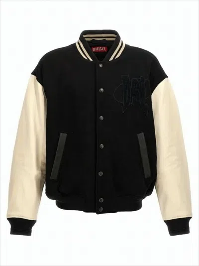 DIESEL VARSITY-STYLE BLACK WOOL BOMBER JACKET