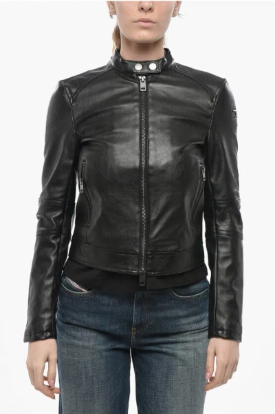 Diesel Vegan Leather Jacket L-suza-r With Zip On Sleeve In Black