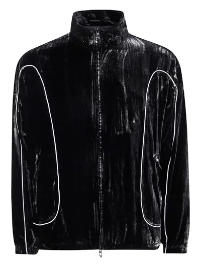 Diesel Velvet Contrast-piping Track Jacket In Black