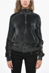 Diesel Velvet F-kinigli Sweatshirt With Rhinestone Embellished Logo In Black