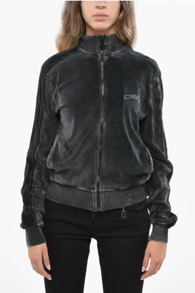 Diesel Velvet F-kinigli Sweatshirt With Rhinestone Embellished Logo In Black