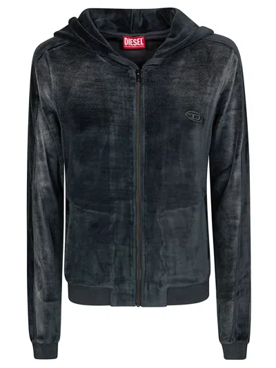 Diesel Velvety Black Zip-up Hoodie With Spacious Hood In Blue