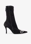 Diesel Denim Ankle Boots With Frontal Oval-d Logo In Black