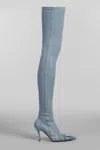 Diesel D-venus-over-the-knee Boots In Faded Denim In Cyan