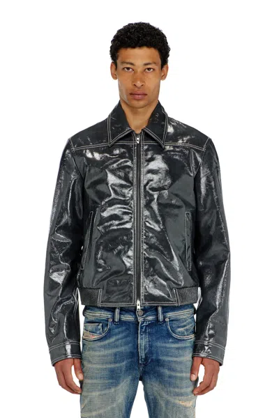 Diesel Veste En Cuir Verni In Gray