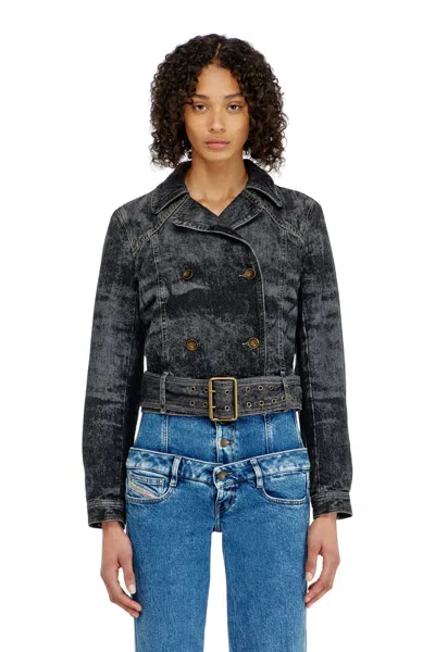 Diesel Veste En Denim Cropped Avec Ceinture In Black
